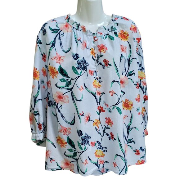 ST JOHNS BAY WOMENS ¾ SLEEVE FLORAL PRINT TOP PLUS 0X=14W - Picture 1 of 7